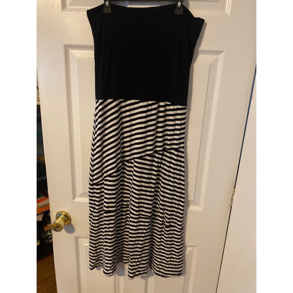 INC International Concepts Strapless Maxi Dress Black White Striped Tube L